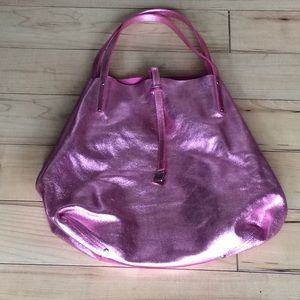 Fuchsia suede Tiffany&Co. reversible tote w/clutch